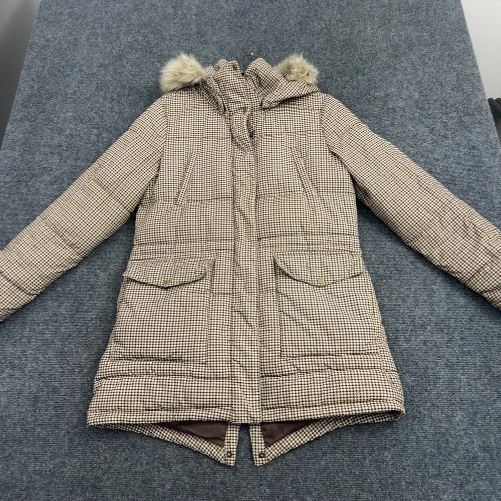 Lauren Ralph Lauren Puffer Jacket Womens M Brown Polyester Houndstooth Classic